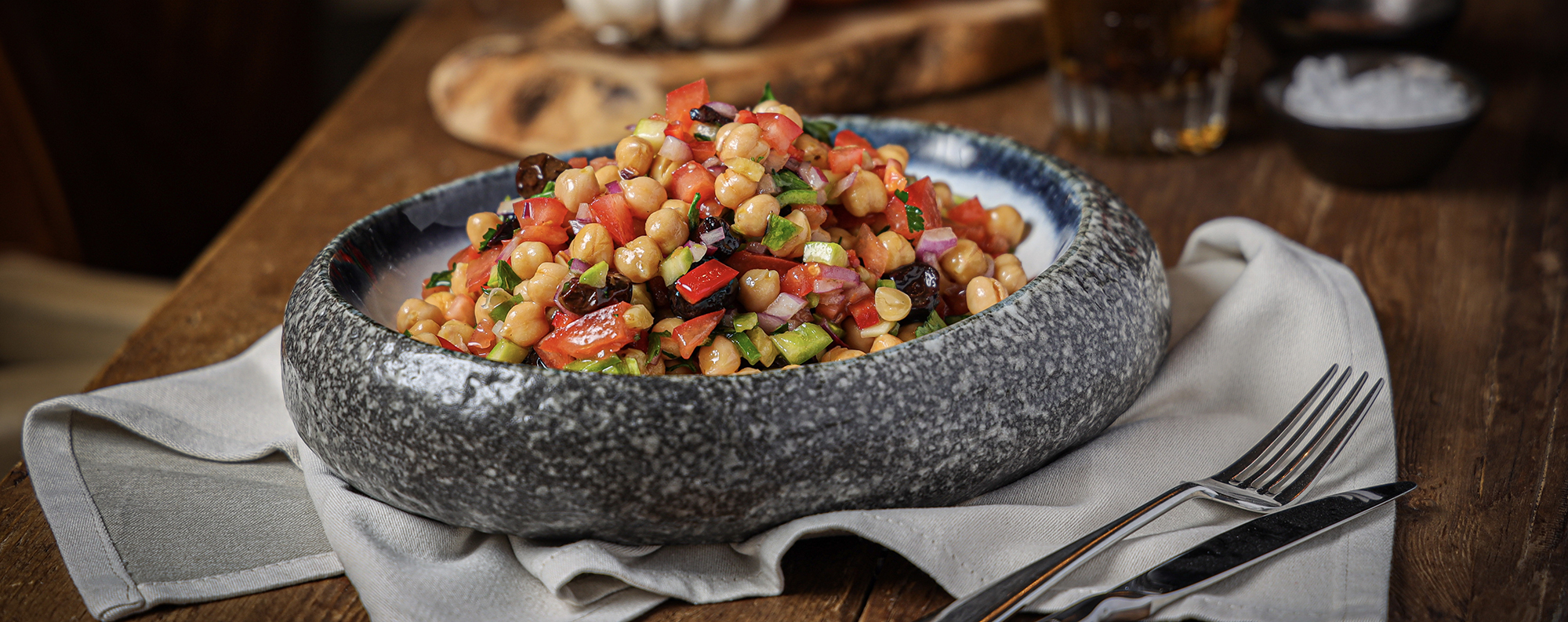 Tasty Italian chickpea salad, Mediterranean vegetarian meal